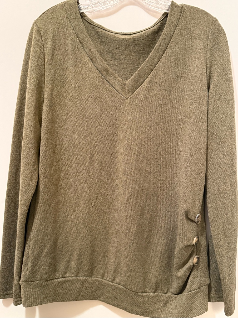 SHEIN Olive V-Neck Long Sleeve Sweater with Side Buttons
